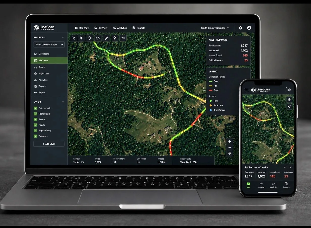 LineScan infrastructure intelligence dashboard with LiDAR and GIS data